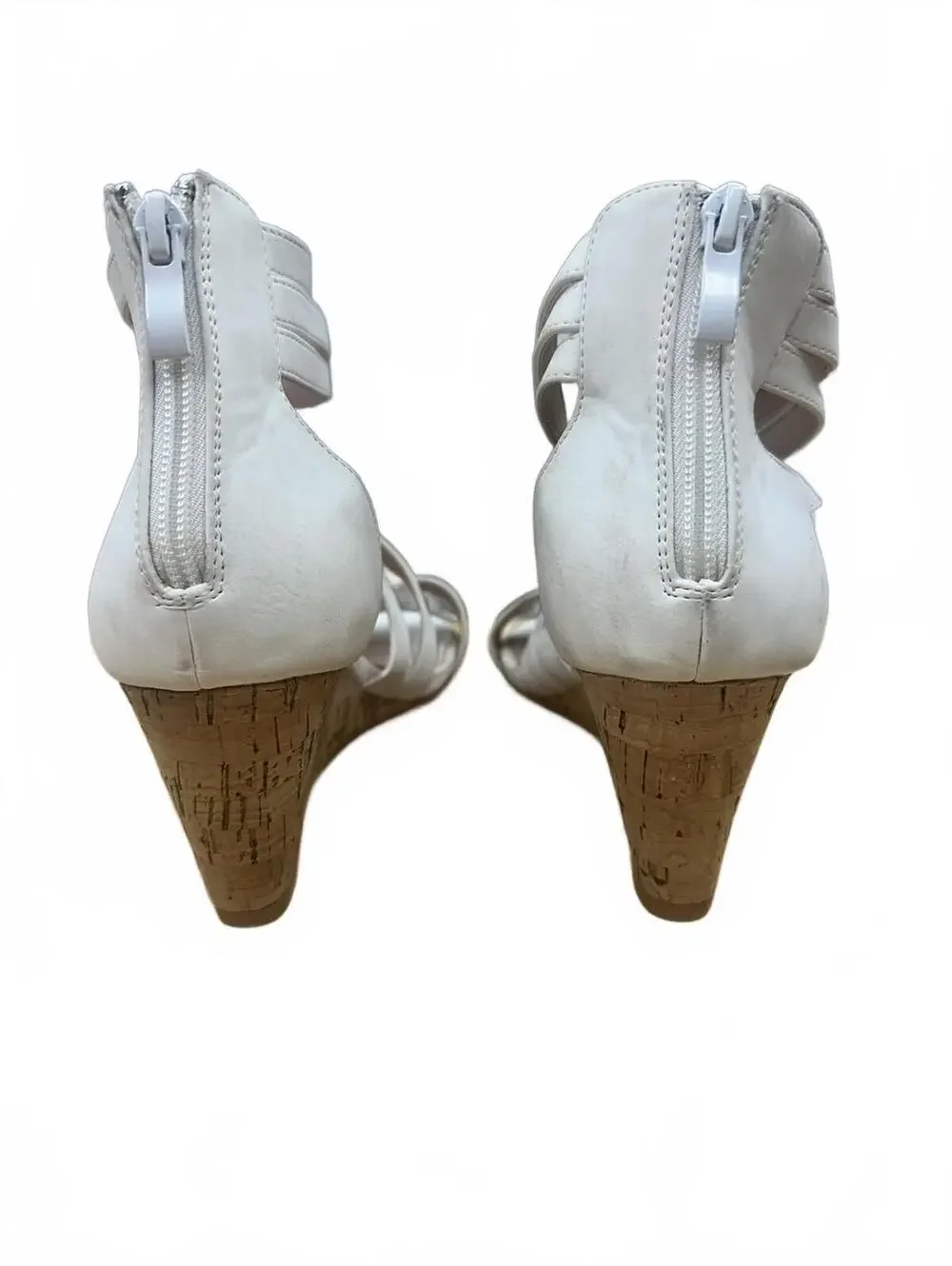 White Strappy Cork Wedge Sandals